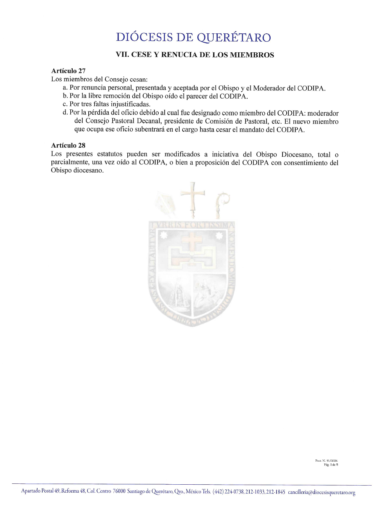 Prot. N. 11/2024 Asunto: Decreto de Constitución del Consejo Diocesano de Pastoral y aprobación de sus Estatutos 7